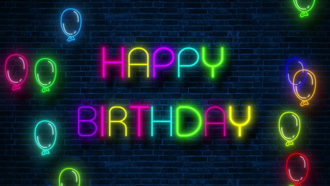 Happy Birthday  Neon Lights Background Loop Video, Colorful  Balloons on Brick Wall – Birthday Songs